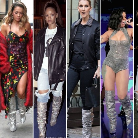 Sparkly Rhinestone Thigh High Boots - Picture 5 of 9